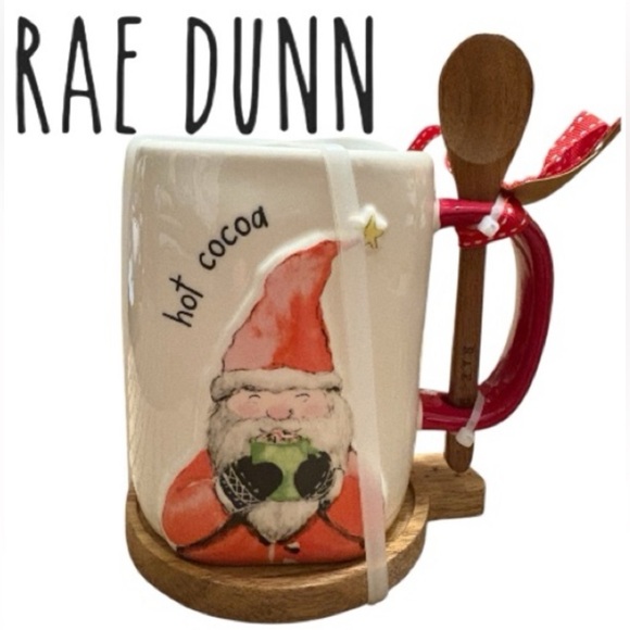 Rae Dunn Other - RAE DUNN Artisan Collection Santa Hot Beverage Mug With Wooden Spoon & Coaster